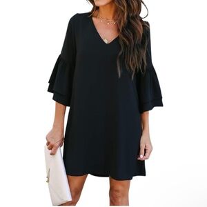 BELONGSCI Summer‎ Dress Sweet & Cute V-Neck Bell Sleeve Shift Dress Mini Dress